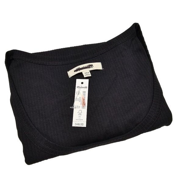 Madewell Square-Neck Long-Sleeve Crop Tee in Sleekhold True Black Women Size XXS - Picture 10 of 10